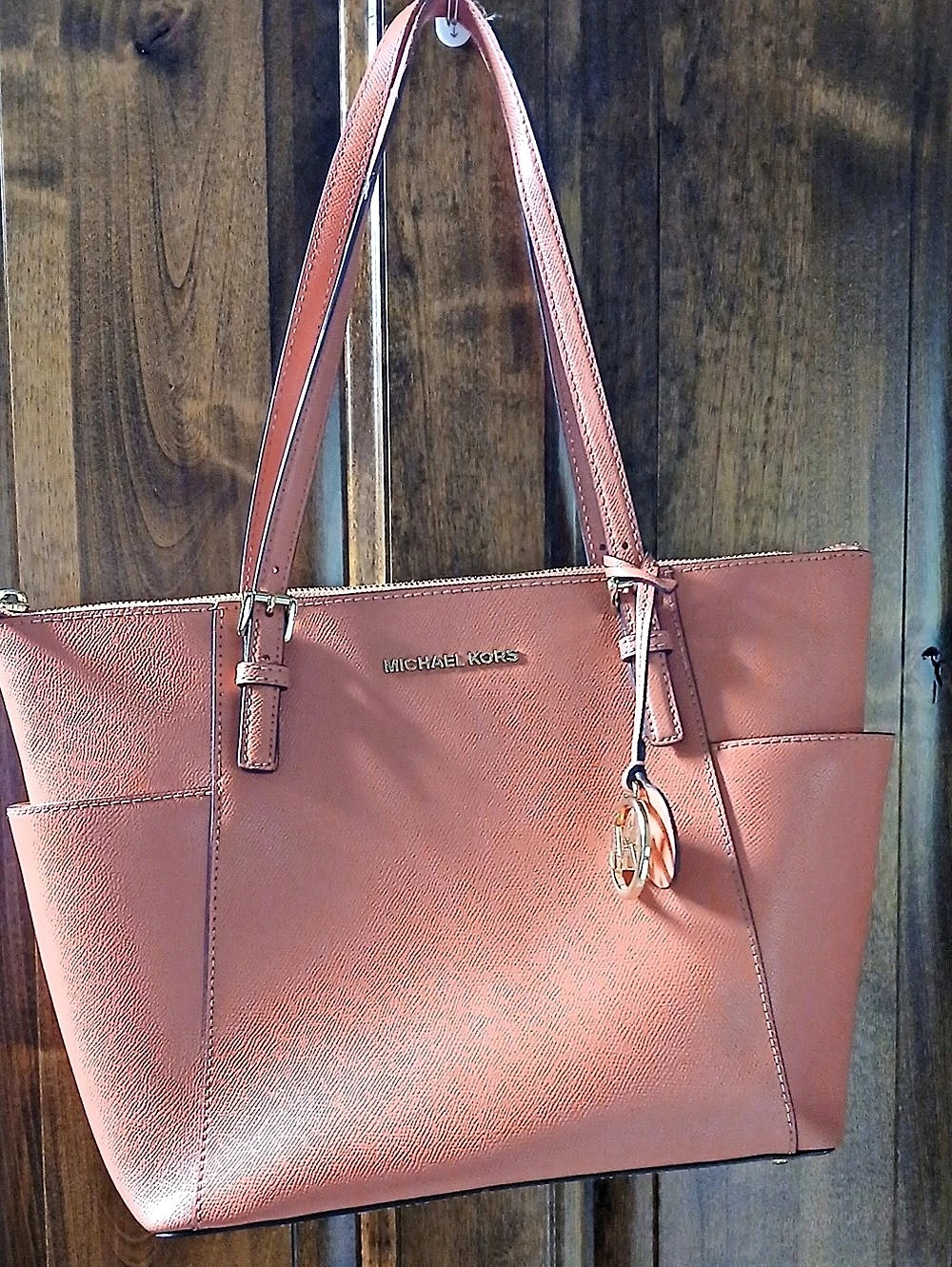 Michael Kors Jet Set Travel Saffiano Leather Top-Zip Tote Pink